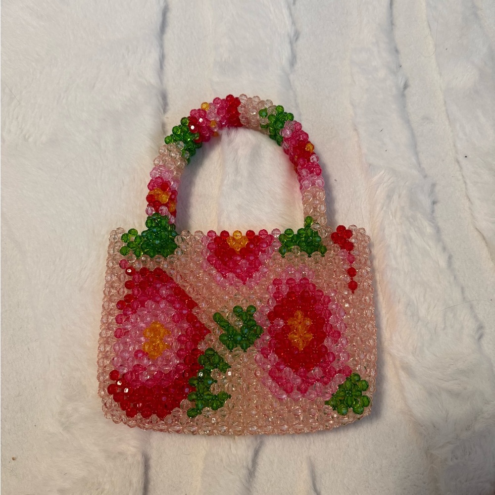 Acrylic Beaded Floral Mini Tote Bag